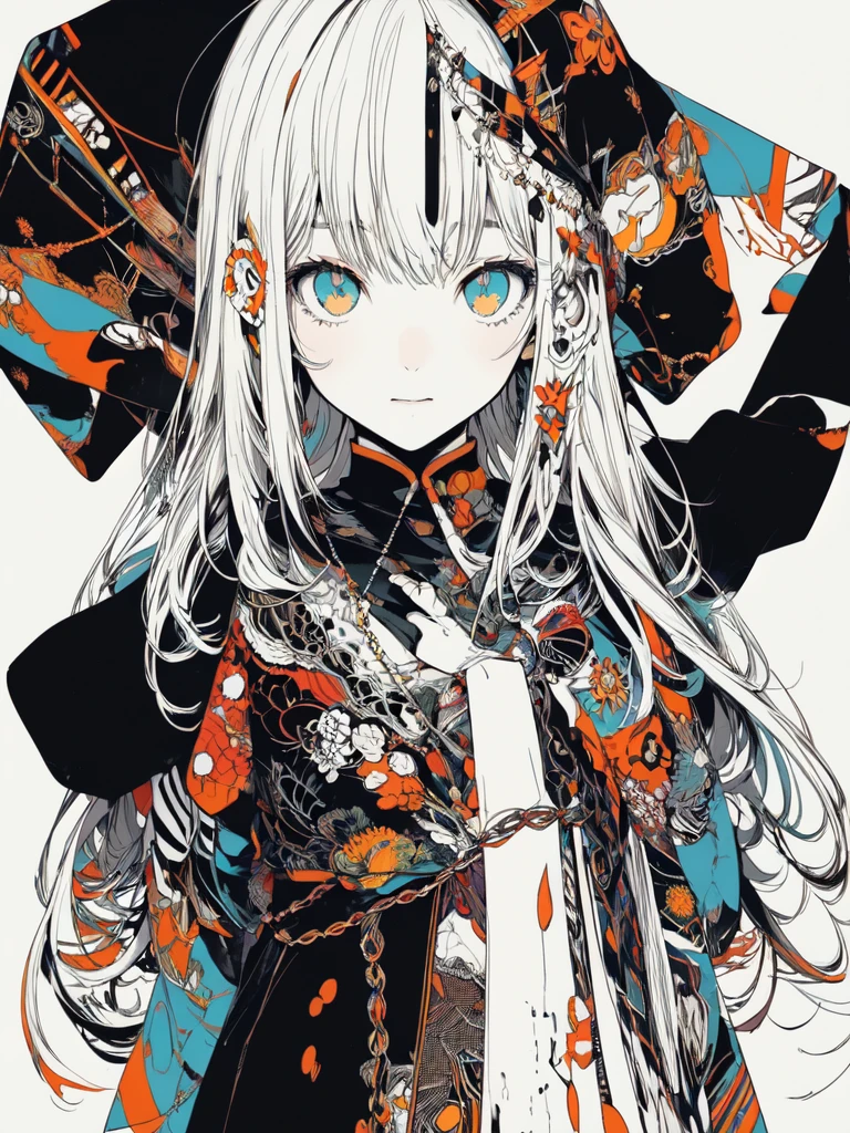 leaning back with hands out in the air,girl、high school girl、(masterpiece, highest quality, official art:1.2), (flat color:1.5),(colorful),looking at the viewer,1 girl,alone, white background, ,(2D:1.5) ,NSFW