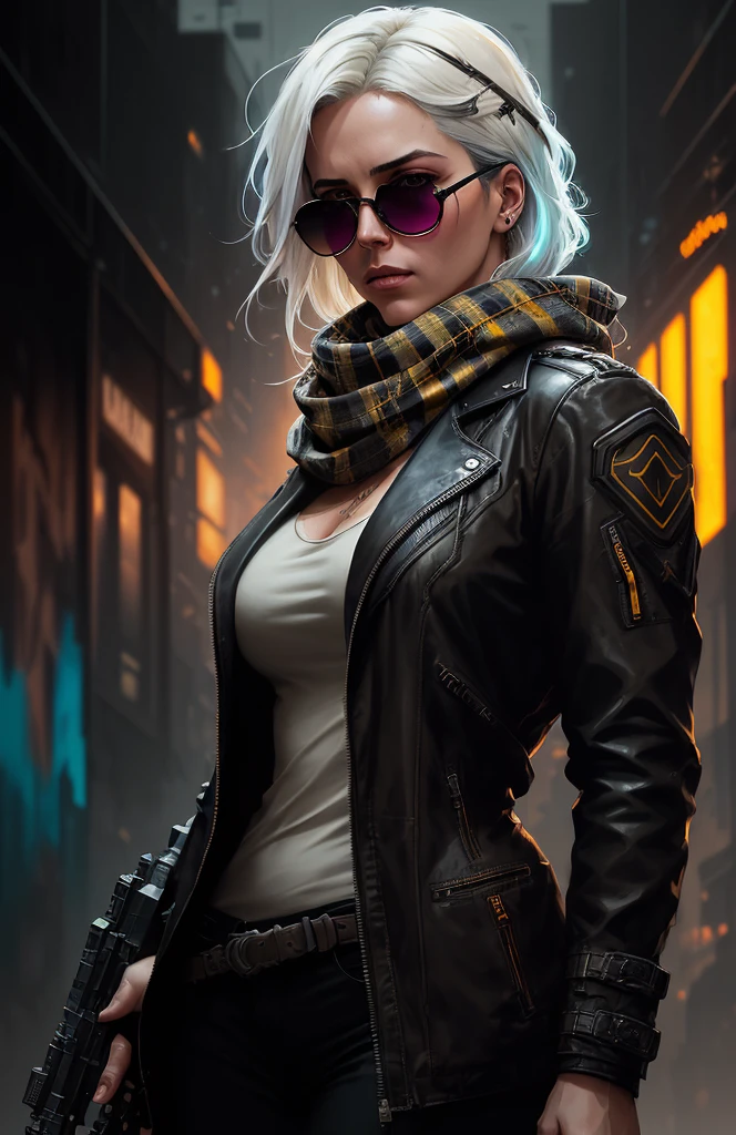 (dark shot:1.1), epic realistic, portrait of halo, sunglasses, blue eyes, tartan scarf, white hair by atey ghailan, by greg rutkowski, by greg tocchini, by james gilleard, by joe fenton, by kaethe butcher, gradient yellow, black, brown and magenta color scheme, grunge aesthetic!!! graffiti tag wall background, art by greg rutkowski and artgerm, soft cinematic light, adobe lightroom, photolab, hdr, intricate, highly detailed, (depth of field:1.4), faded, (neutral colors:1.2), (hdr:1.4), (muted colors:1.2), hyperdetailed, (artstation:1.4), cinematic, warm lights, dramatic light, (intricate details:1.1), complex background, (rutkowski:0.66), (teal and orange:0.4)