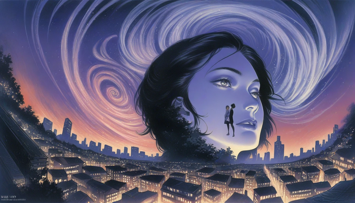 A surreal scene featuring a cityscape being engulfed by a massive, swirling vortex, with human figures twisted and ensnared inside, reminiscent of Junji Ito's "Uzumaki", high definition, high quality, detailed illustration, eerie, horror, manga, Junji Ito inspired, dark aesthetic, surreal and captivating, twisted reality, chilling atmosphere, macabre, hauntingly beautiful, realistic artwork by Junji Ito, trending on ArtStation, trending on CGSociety, sharp focus, dark and unsettling, intricate details capturing the horror of the scene.