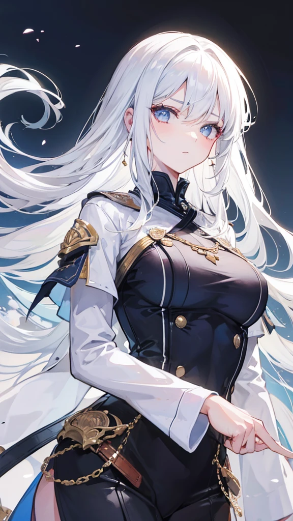 1 handsome girl with white hair, men's clothes, wearing a black hat