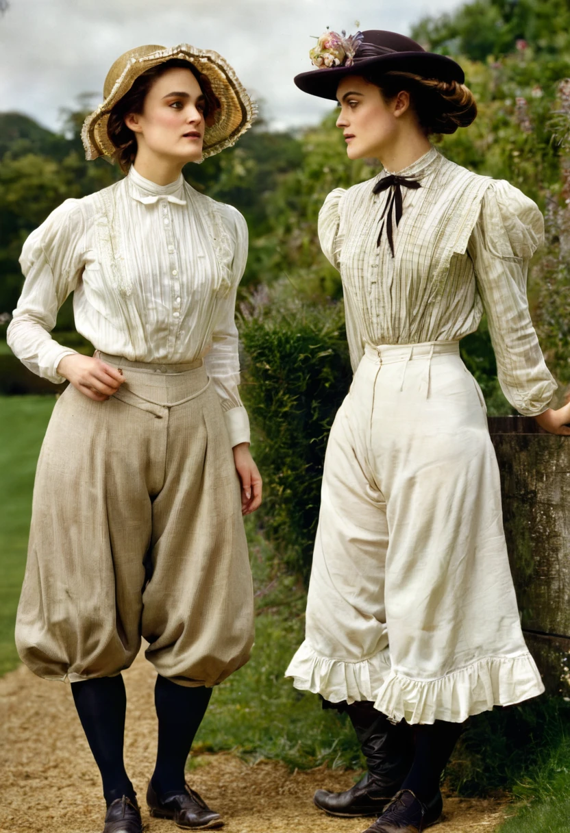 A group of teenage girls, of different hair colors, ages 13 to 15, flirting with old perverts in the 1890s, (((showing some leg))). Victorian setting. 1890_dr3ss. Year 1898. Colorful high-collar long sleeve shirtwaists, long skirts, elegant hats, gloves, petticoats, silk stockings and boots.