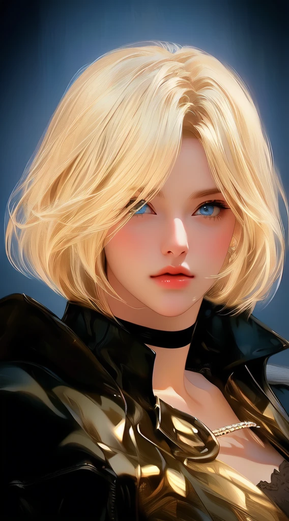 blond haired woman with blue eyes and a black leather jacket, character close up, close up character, 2 b, 2b, [ 4 k photorealism ]!!, photorealistic anime girl render, [ 4 k photorealism ]!!!, [ 4 k photorealism ], character close-up, with very highly detailed face, 8k artgerm bokeh, dynamic closeup
