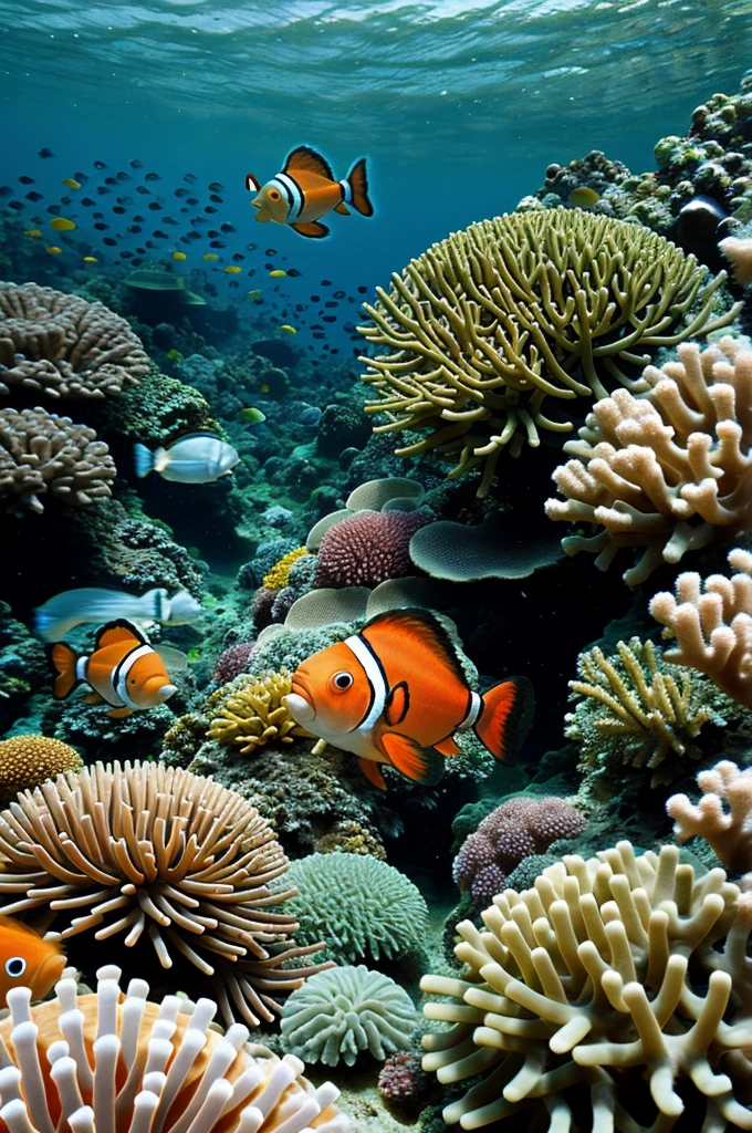 Wallpaper with clowfish, green corals, sea, hd, photographic