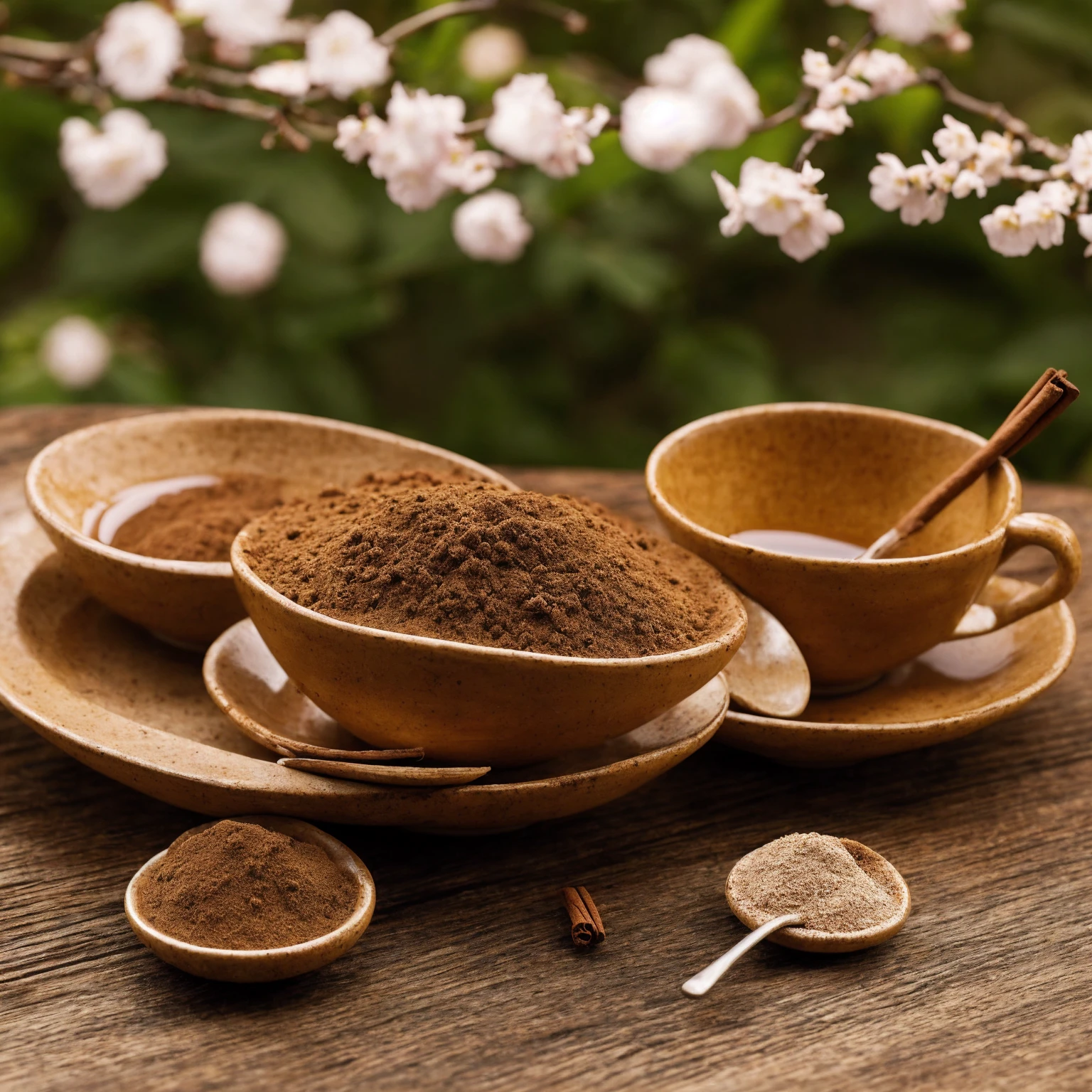Highest quality,4K,8K,High resolution,masterpiece:1.2,Super detailed,Realist,fotorRealist:1.37 Close-up of a cup of milk on a rustic table with an autumn motif,Spring atmosphere,Tree vertical depth of field,soil,Organic Fine Porcelain Tea Cup,Cherry blossom petals are falling in the background,柔らかいsoilの上に落ちた葉,Filtered natural light,Warm golden tones Subtle bokeh effect,Detailed texture of a table with parts of the background out of focus,Deep colors that evoke the feeling of spring and attention to detail, A hint of cinnamon and nutmeg in the air accentuates the warmth and comfort of a drop in the cup.,Add a spicy flavour to your drinks.