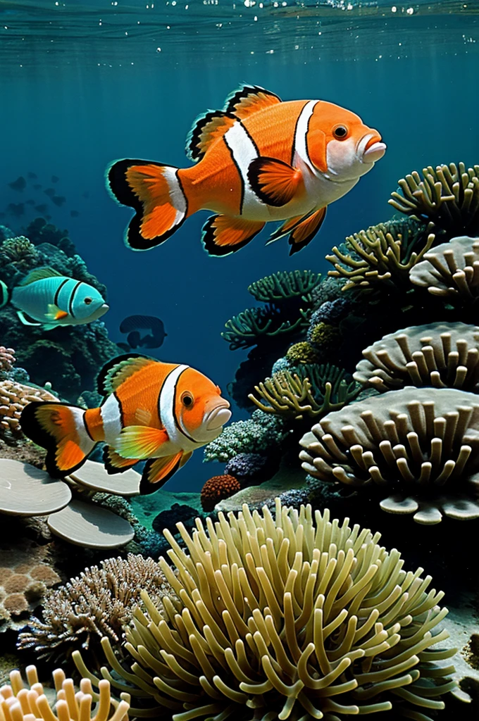 Wallpaper with clowfish, green algae, sea, hd, photographic
