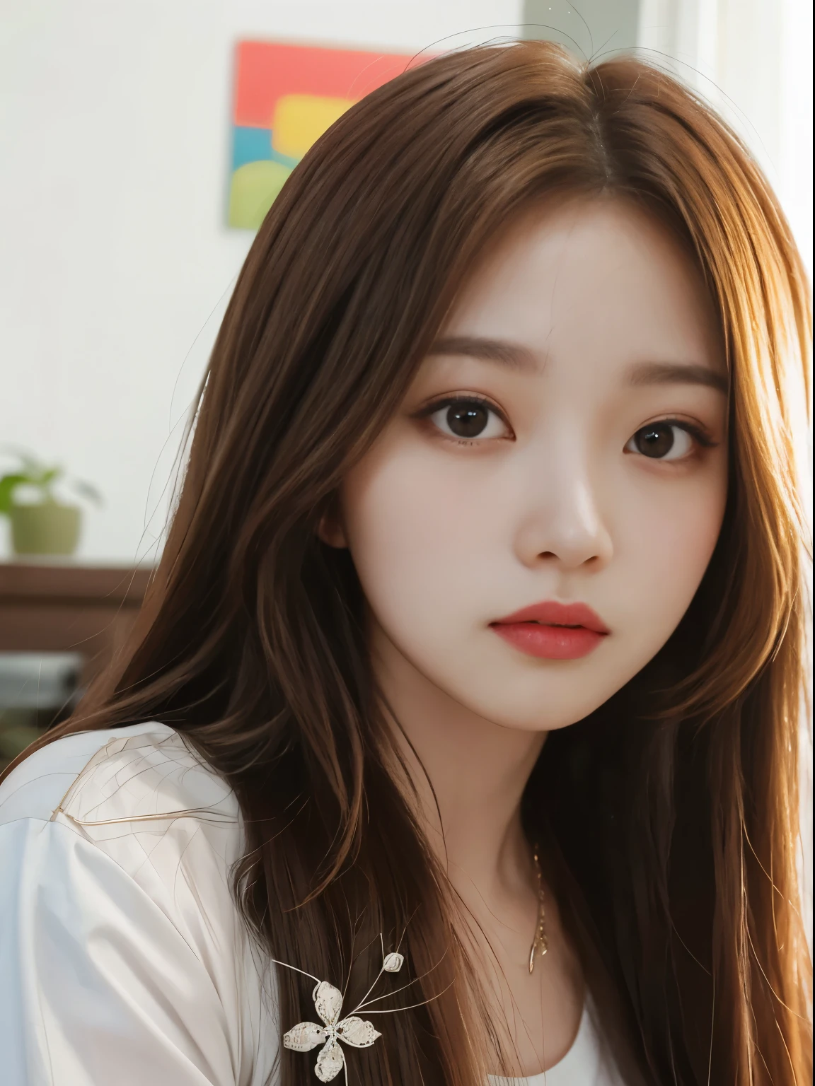 Close up of woman with long hair wearing white top, Jaeyeon Nam, Twice's Tzuyu, Larisa Manoval, Portraits of Korean female idols, Hwang Se-on, girl cute face, Korean woman, Tadashi Nakayama(Tadashi Nakayama), Lee, Ji - Eun, Lee, Ji - Eun, Beautiful young Korean woman, Best Face