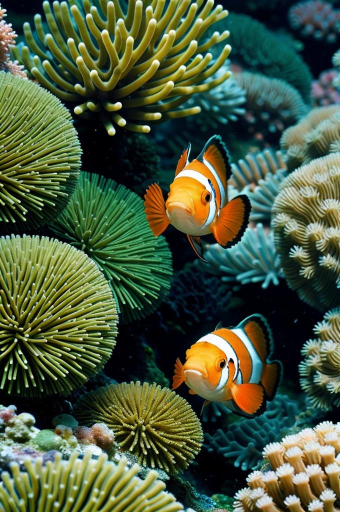 Ultra HD Wallpaper with clowfish, green algae, sea, hd, photographic