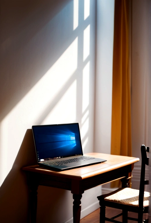 A alone laptop in a room 