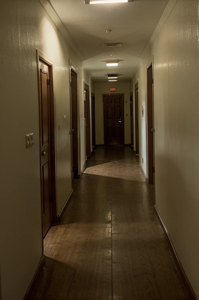 make a picture of a horror school hallway