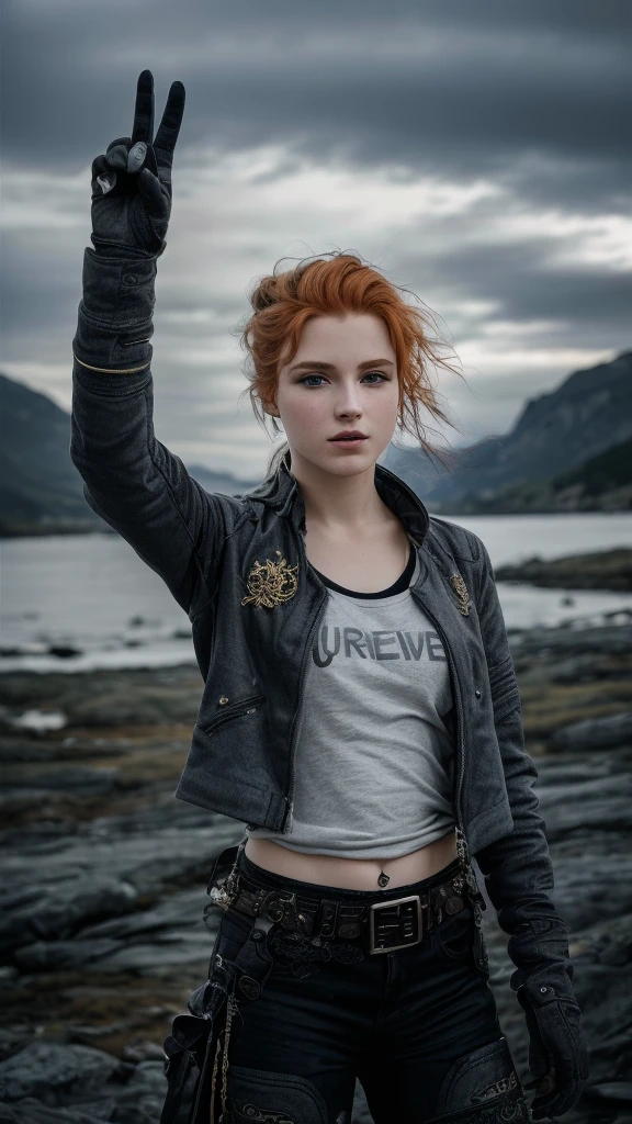 ((best quality)), ((ultra res)), ((photorealistic:1.4)), (intricate details), 19 years old, red hair, perfect face, make up:1.5, light on face, face detail, golden neckless