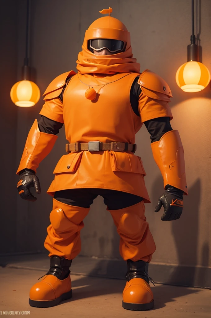 Draw a cartoon orange fruit soldier 