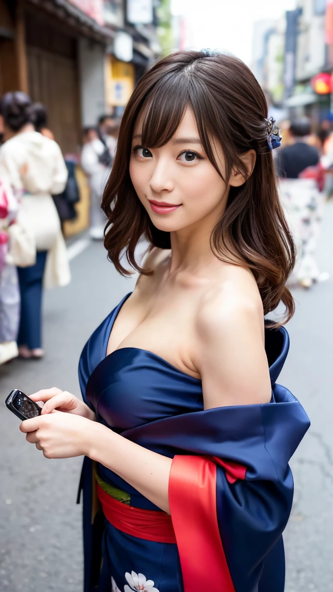 A woman taking a photo(Completely naked、kimono_Clothes、dress:1.3)、kimono with a simple pattern、Half-ish face、Beautiful shape、Beautiful dark blue eyes、Long wavy brown hair、
Good move、High resolution、masterpiece、Highest quality、頭w:1.3、((Hasselblad Photos))、Fine skin、Sharp focus、(Cinema Lighting)、clavicle、Big ample breasts、Slim Abs、Slim butt、Thin legs、A street bustling with Japan festivals、sunny day、Dynamic Angle、[:(Detailed face:1.2):0.2]、 Wind、 She&#39;s wearing pink panties、Squatting and spreading your legs、Perfect Fingers、Cute smile