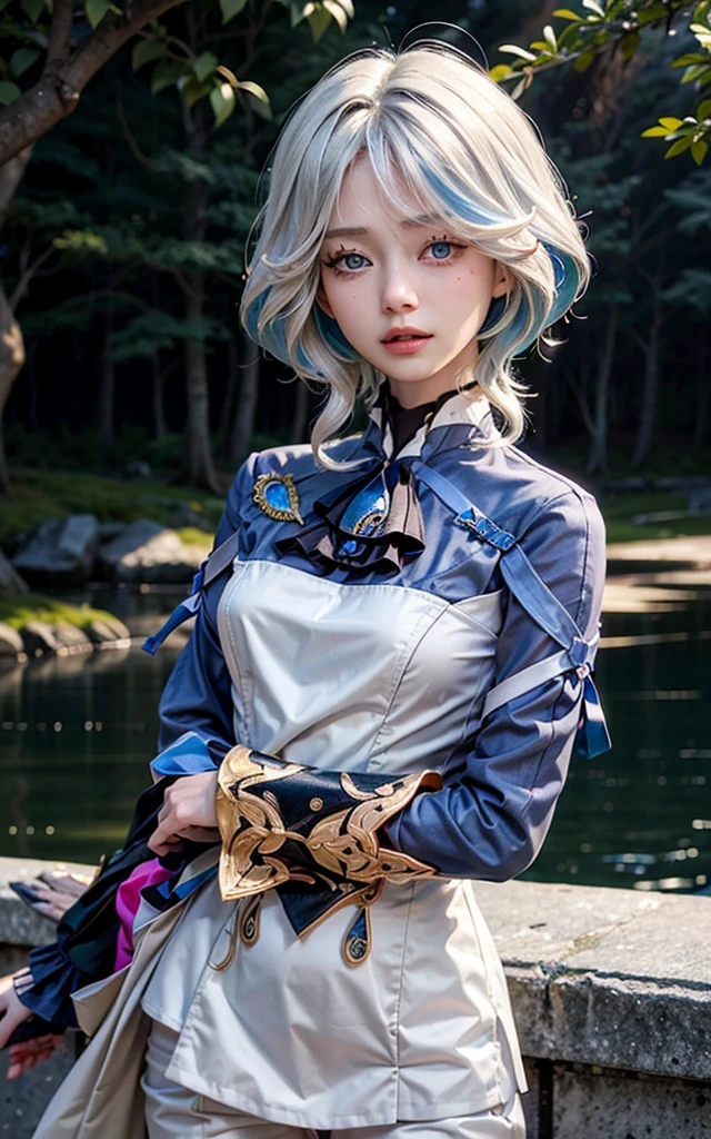 ((best quality)), ((masterpiece)), (detailed), perfect face, pretty face, beautiful female, beautiful body, e cup breast, perfect body, head accessories, sleeveless sweater, blue eyes, violet_evergarden, at the park