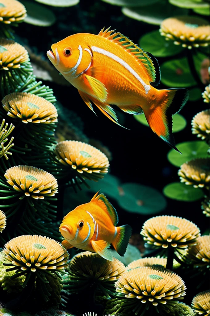 Ultra HD green Wallpaper with clowfish, green algae, sea, hd, photographic (iphone wallpaper)