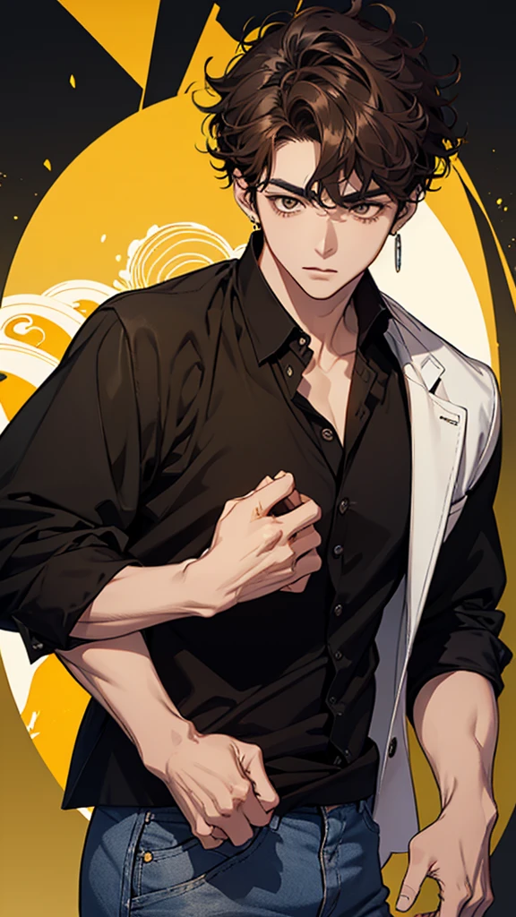 beautiful, masterpiece, best quality, (magazine cover:1.4), red writing, 1boy, ikemen, handsome, silver hair, red eyes