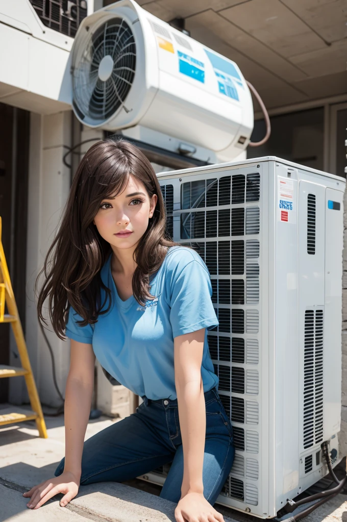 Brunette air conditioning technician