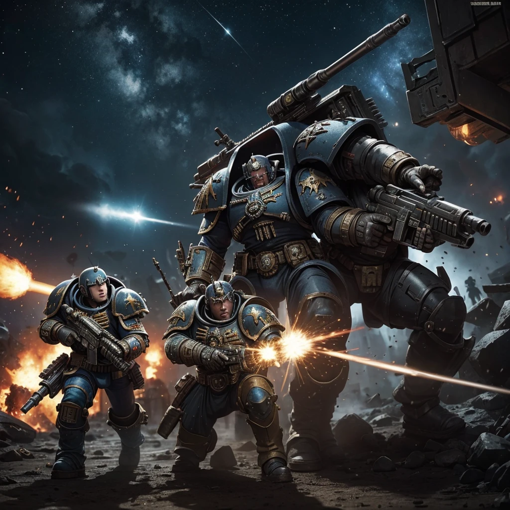 Warhammer 40k,space marine,battle,battlefield,big gun,shooting,fighting, science fiction,grindark
