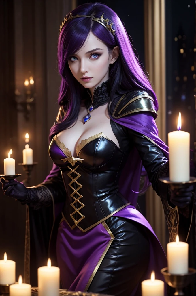 morgana, female magician, Lol, league of legends, witch, natta, Lumiere, candles, lighting, magie, purple, might