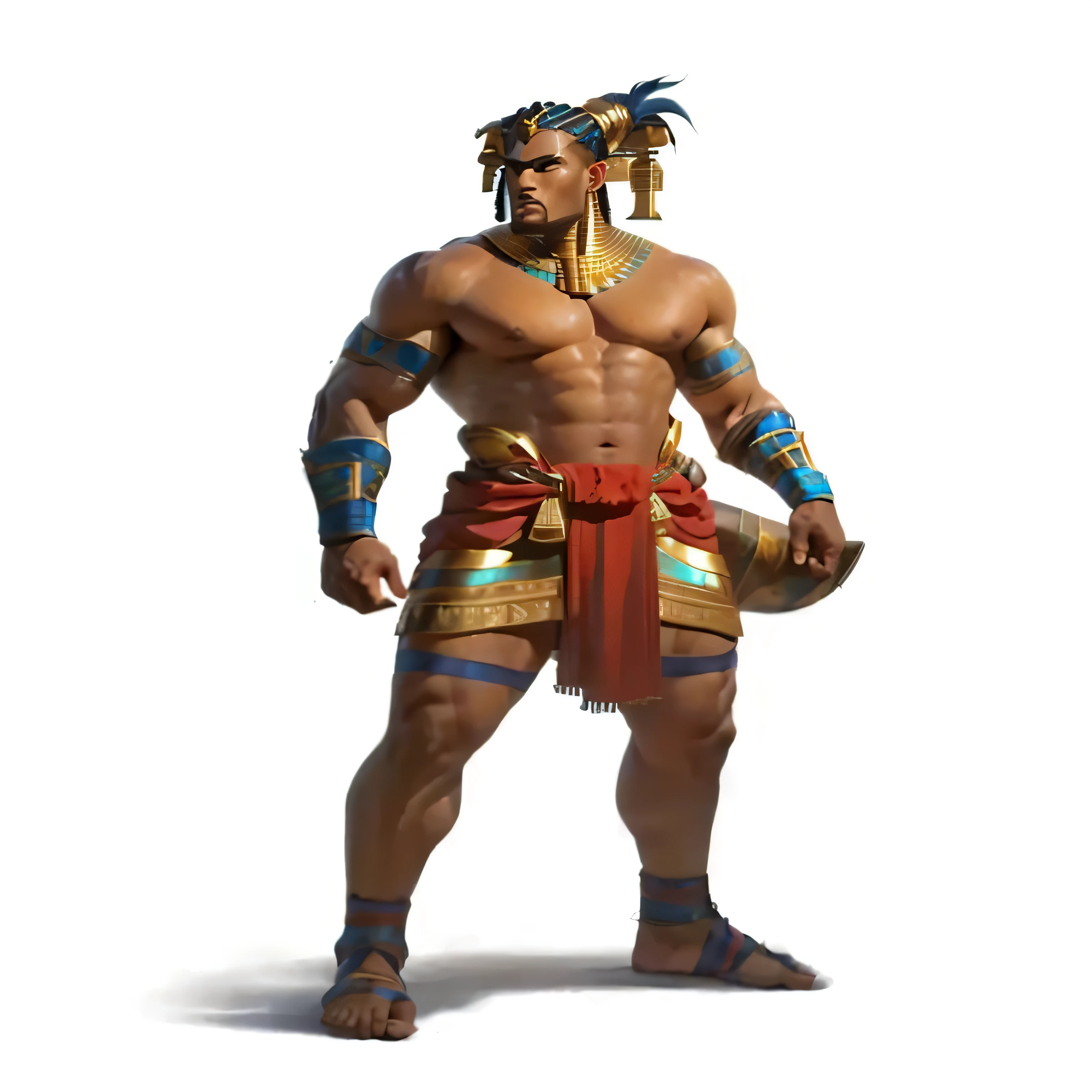 a man with a large head and a large chest standing, loincloth, wearing loincloth, egyptian warrior, djinn human hybrid, pharaoh clothes, technoviking male with no shirt, brown skin man egyptian prince, loin cloth, egyptian samurai, picture of an adult male warrior, male warrior, storm egyptian god, ashoka tano, the egyptian god