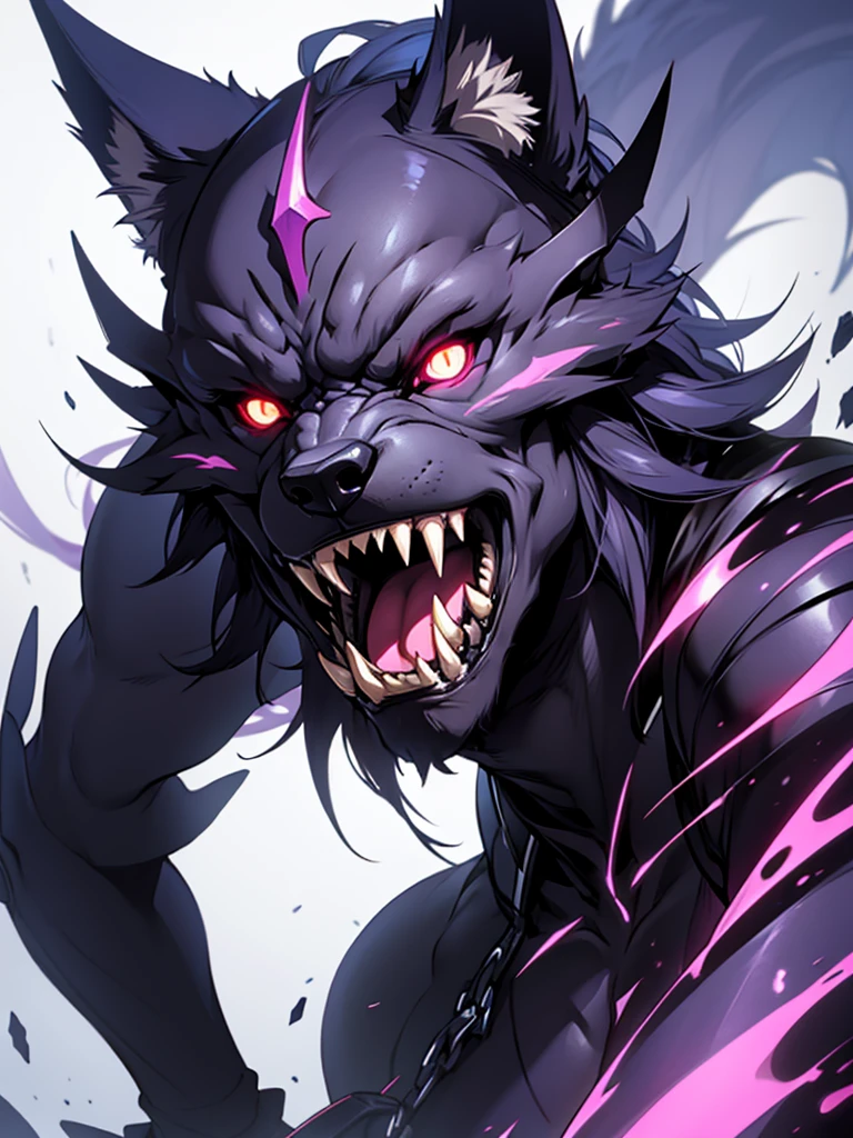 Demon Wolf、Black fur、Purple glowing eyes、Sharp fangs and claws、Drooling from the mouth、Draw the whole body