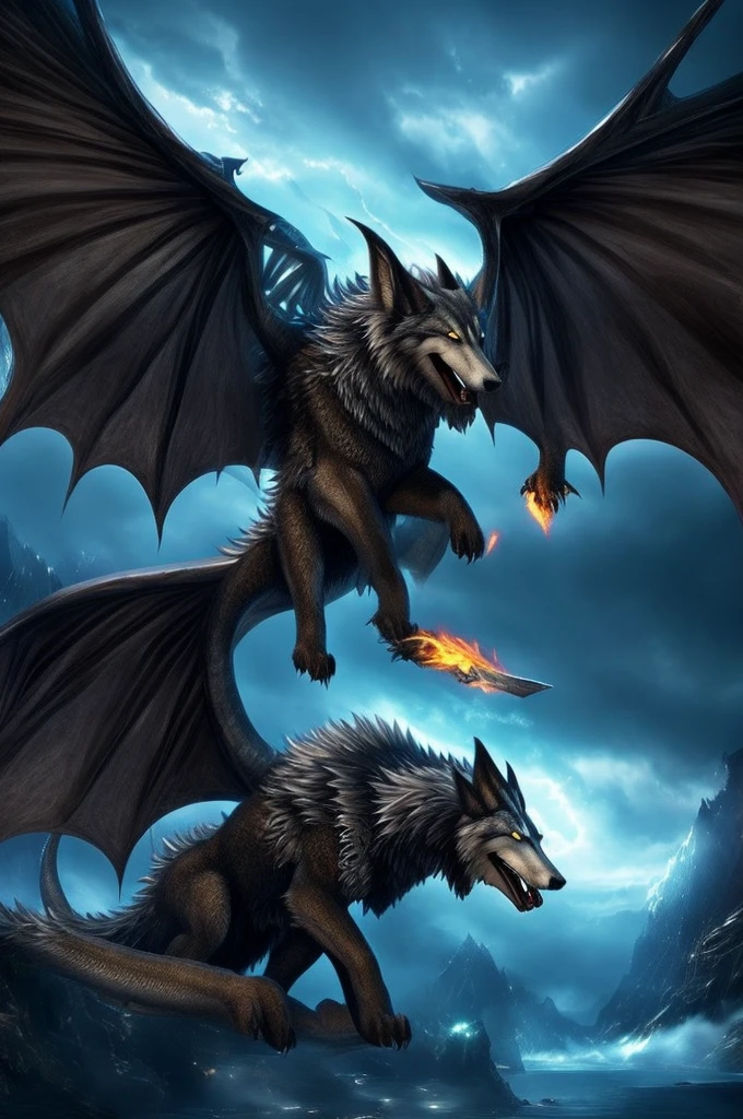 Giant wolf with dragon wings