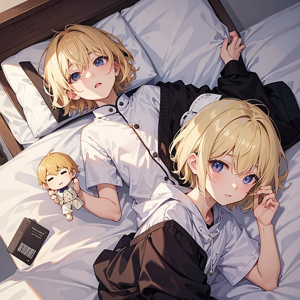 boy、1 person、Blonde、short hair、bed