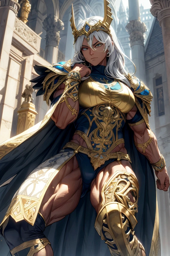 (Best lighting) , (Very intricate details) , 4K Integration, (Super fine CG: 1.2) , (8K: 1.2),(original), (masterpiece) , (Highest quality),(masterpiece:1.4),Anime-ish high quality,(masterpiece),masterpiece, Highest quality, Absurd,((Masterpiece, 4K, 8K, High resolution)),(masterpiece), (Highest quality), (Super detailed), (Very delicate and beautiful), ((Cowboy Shot)), woman1名,
, ((bodybuilder:1.5)),Temple Background,(Beautiful base),(Valkyrie),(woman),(Queen)、(((From the knee up:1))),from frontknight girl,Brave and resolute attitude,Shining Armor,Sword in hand,Flowing Cape,Armor details,Metal Reflection,Castle Background,medieval setting,Soft sunlight,Brave pose,Strength and elegance,Solemn atmosphere,Sharp Eye,Powerful aura,Stoic expression,Determined jawline,royal coat of arms,Huge muscular physique,Graceful Movement,A commanding presence,Golden shades,Dynamic configuration,Vibrant colors,Perfect balance,Light and shadow contrast,Down to the smallest thread,Sharpen highlights and shadows,Impressive level textures,Sharp focus,Rich and realistic backgrounds,Magnificence and grandeur,Heroine of the Kingdom,Legendary Warrior,Inspiring and majestic,Dignified and fierce,Guardian of the kingdom,Unstoppable courage,Divine Destiny,Indomitable spirit,Unforgettable beauty,Unwavering Strength
