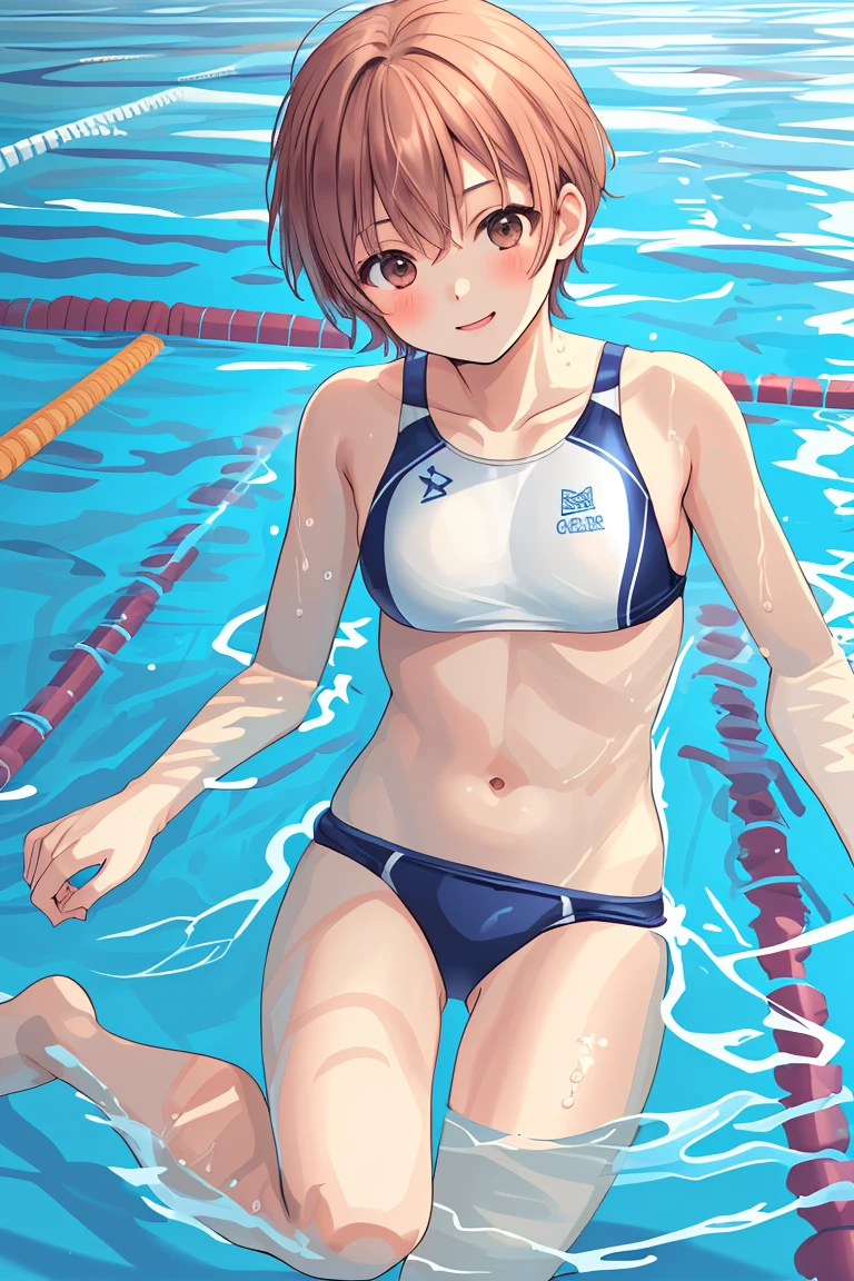 Swimming Club　one&#39;s junior　School Swimsuit　beautiful girl　Black Hair　Short Bob　Big Breasts