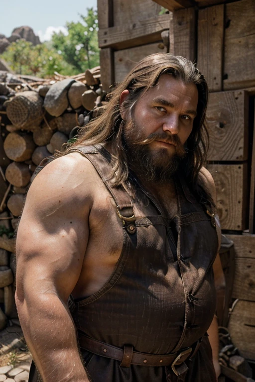 Dwarves are a fictional character archetype that typically have short but robust bodies and are known for their incredible strength. Their skin color is usually gray or brown, and their hair is typically dark brown or auburn and short and stout. Dwarves' features are often rugged with prominent beards or goatees, which are considered indicative of their brawn and fighting prowess. They have dark-colored eyes and heightened vision due to their long periods of subterranean living.Dwarves typically wear heavy clothing and leather goods, which are made to be durable and protective during their mining and crafting processes. Their broad and powerful hands are highly regarded for their skilled craftsmanship, from building homes to the forging of weapons and armor.Generally, dwarves are known for their bravery and stubbornness. They value tradition, respect for the law, and family honor, which they take pride in. Overall, the dwarven archetype is widely used in culture to represent a variety of characters, including warriors, miners, craftsmen, and elites in various fields.The gentle sunshine and natural scenery under the sunlight: The sunshine is a source of vitality for life. It shines on all things in nature, makes all plants and trees full of vitality, and gives natural scenery a gentle and warm aesthet, (handsome mature man plump chubby morbid extremely thick thighs bulging belly fat), older man, gray hair, white man, wearing , hairy chest, hairy belly, bare overalls, gloves, , bulge, detailed glade on clothing, (fat and corpulent: 1.3), full beard very long, looking at the viewer, handsome man, detailed eyes, symmetrical face, mischievous smile, robust, mustache, longer hair, his body is lying sideways on the floor, front view.🍼.Many exaggerated squirts of semen come out of the glans of the penis), low angle view, with hands Gesturing with hands holding testicle with hand, gesticulando, expressando, ((genital Masculino glande peniana tamanho anormal, phallus size