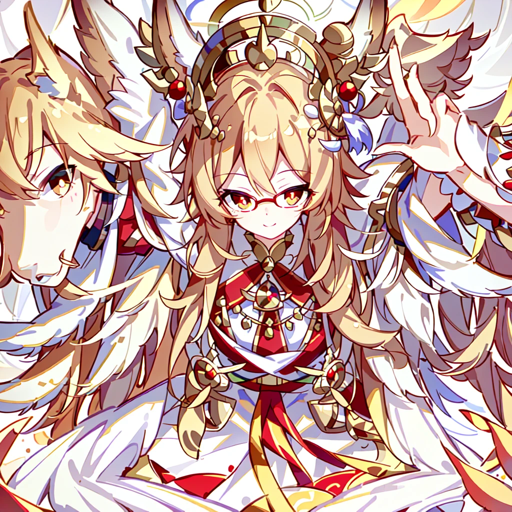 ((Best quality)), ((masterpiece)), (detailed), best quality,8K,original photo,Red Fox Maiden,touch fox,Castle Background, Liveliness. Carefree happy joy bokeh background. Quiet aesthetics. Soft lighting. Artistic Lighting. Gold frame glasses
