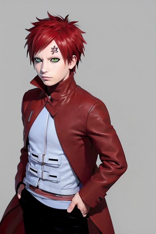 gaara from the anime naruto and his braver form red leather cloak

