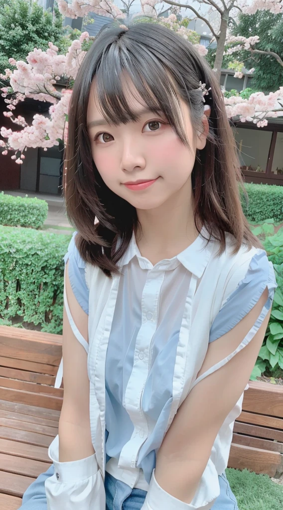 best quality, ultra high res, (photorealistic:1.4),blush,cute,(detailed face),light smile,
looking at viewer,
upper body, japanese clothes,
sunny,river,(cherry blossoms),blue sky,