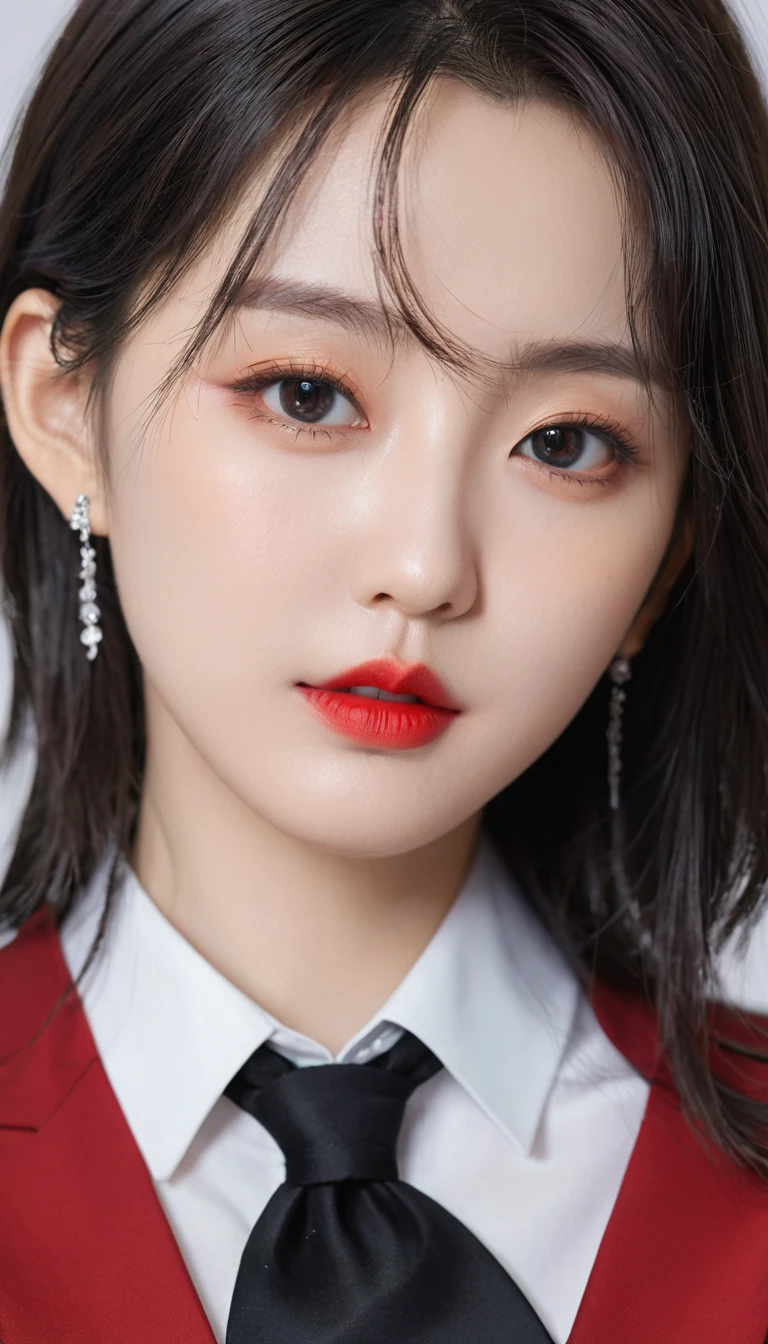 Anime girl in red shirt and black tie posing for photo, author：Yang J, extremely detailed Atjem, Toosaka Rin, Atjem jsc, Artwork in the style of Guweiz, Beautiful digital artwork, Atjem. High Detail, range murata and Atjem, style Atjem, IG model | Atjem
