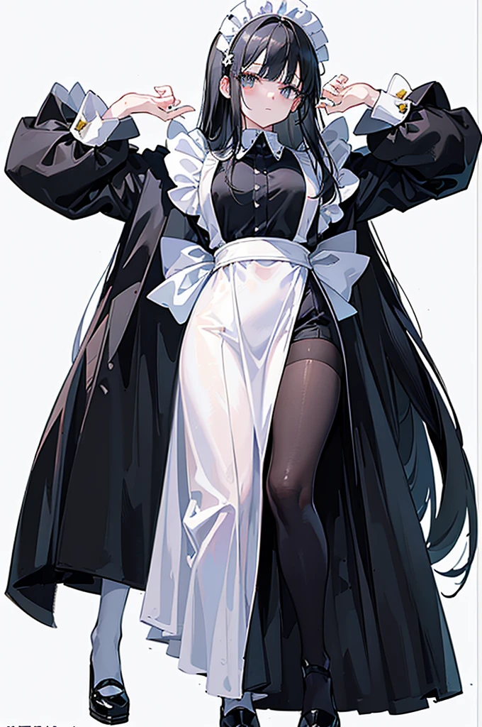 ((masterpiece)),(((Highest quality))),(Character design sheet,same characters,front,~ side,return), 1 girl, alone,Long black hair,(((White maid outfit))),Strong Leadership,,Retro art style,masterpiece,Highest quality,Highest quality,Super high , Concept Art, character Concept Art, Character sketch, Reference table, Character Table, ( returnground, white returnground: 1.3)