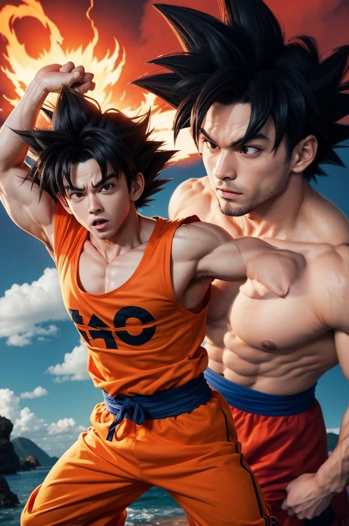 Create an image of Goku with a Flamengo shirt
