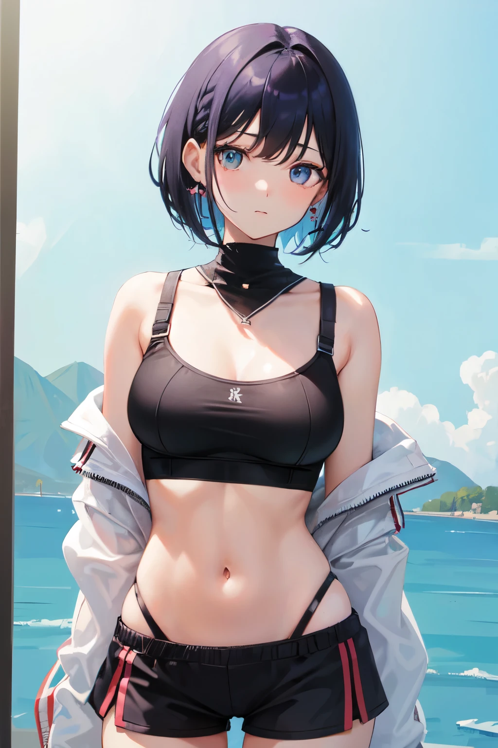 20-year-old women、Hairstyle is bob style、Active、fine、Shorts、Bra top for upper body、The valley is visible、E Cup