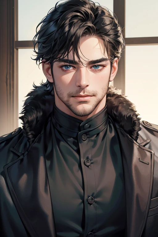 (best quality,4k,8k,highres,masterpiece:1.2),ultra-detailed,(realistic,photorealistic,photo-realistic:1.37),30 year old man,3 day beard,handsome anime,portraits,strong,masculine,dark hair,sharp jawline,mesmerizing eyes,perfectly styled hair,cool anime outfit,confident expression,vibrant colors,dynamic lighting, CEO and expression smile in love.
