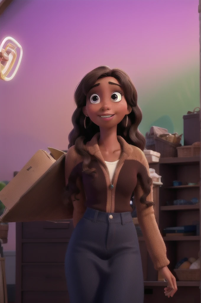 A brunette woman with brown skin, disney pixar style, high qualiy, best qualityer