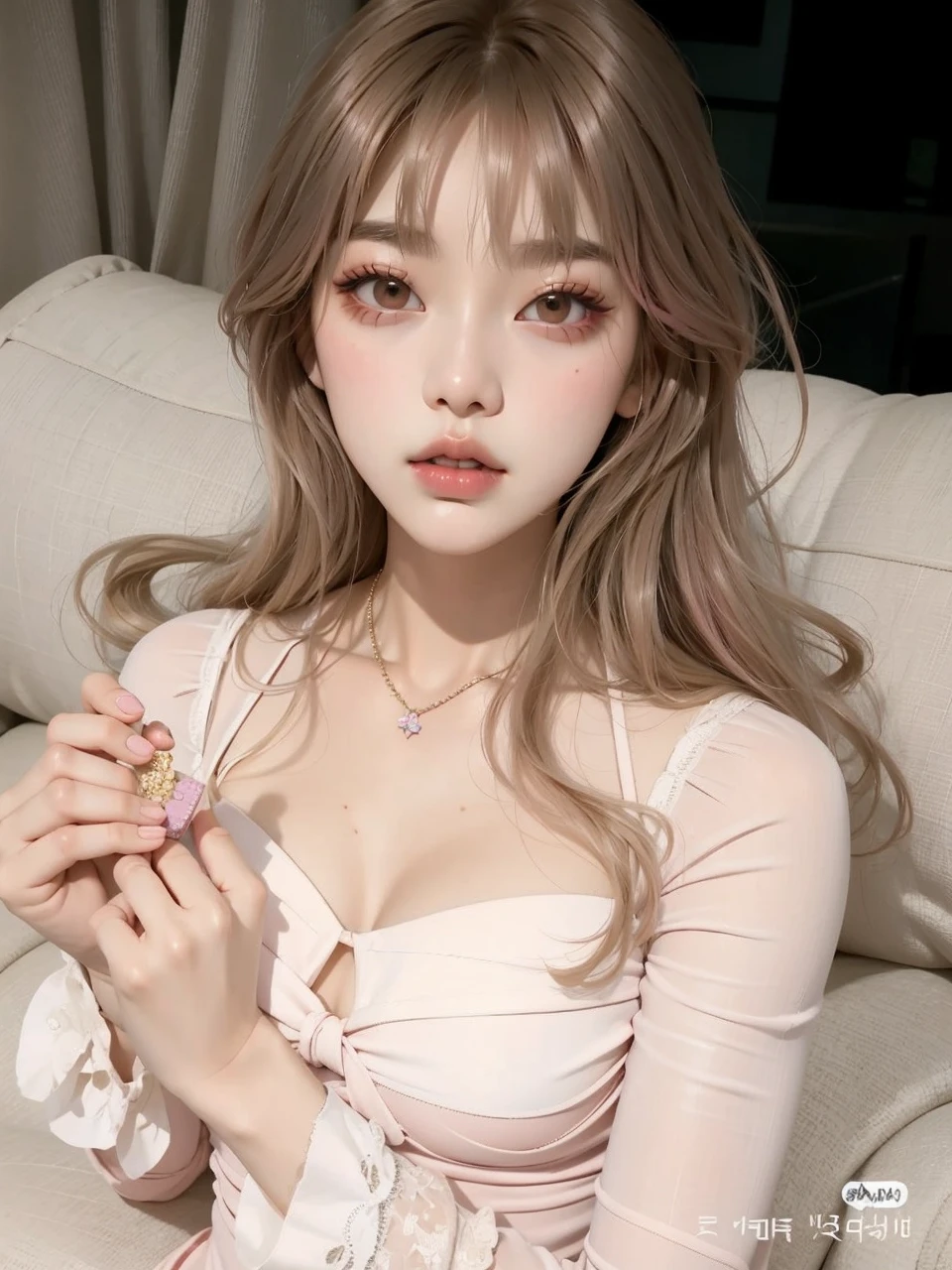 (Masterpiece, Best Quality: 1.2), 1 girl, Alone, clear front, shiny skin, pink hair, pink hair/long, Mujer asiática Araffe con el pelo long y un vestido rosa descubierto del pecho, lalisa manobal, ulzzang, Lalisa Manoban of Blackpink, Park Roseanne de Blackpink, beautiful dolphin, heonhwa choe, jaeyeon nam, korean, Jinyoung Canela, South Korean popular makeup, cara adorable korean pálida, hermosa joven korean, Popular Korean makeup, pink hair, huge breasts, bare breasts.