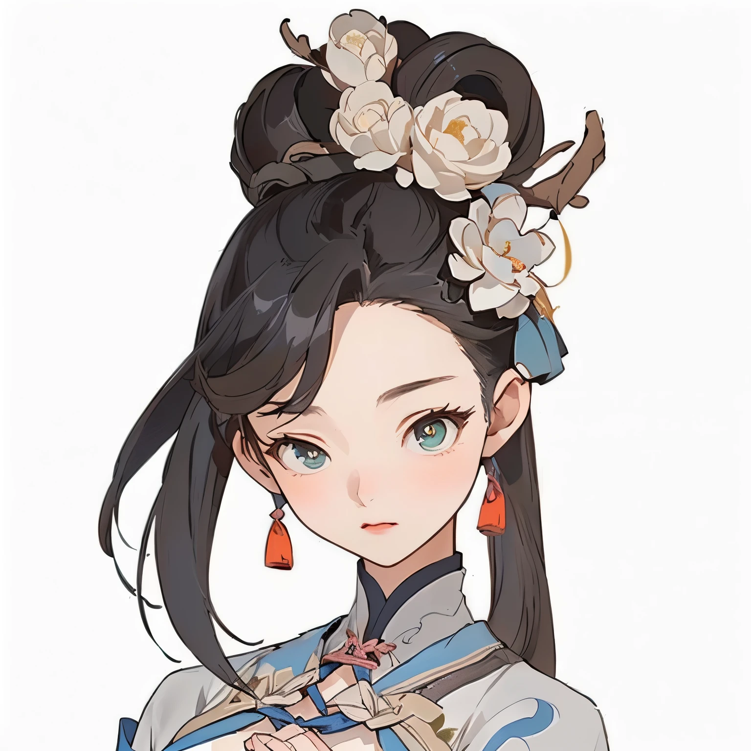 Has long black hair、Anime girl with a flower on her head, heise jinyao, Onmyoji Portrait, palace , Girl wearing Hanfu, yun ling, Keqing from genshin impact, 《Genshin Impact》Zhongli, Inspired by trees, Inspired by Li Tang, High quality portrait, Inspired by Zhao Yuan, Official Character Art