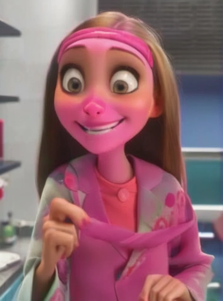 a close up of a hyperrealistic character holding a toothbrush, as a pixar character, pink iconic character, pixar coronavirus movie, depicted as a pixar character, ideal pixar character, pixar character, as a claymation character, judy hopps from zootopia, pink skin, humanoid pink female squid girl, hyperrealistic character, cute pixar character