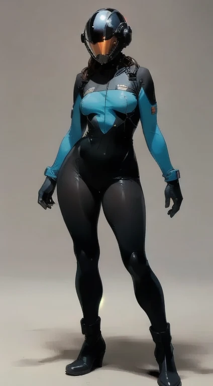 (best quality, masterpiece, ultra-realistic), (full body image), 1woman, solo, extremely stylized, deviant art, masterpiece, highly detailed, futuristic, Gloss, (silicone skinsuit:1.4), boots, small breasts, entire body image, full body shot, perfect anatomy, accurate anatomy, ((wide hips)), super hero, ((scifi helmet)), ((small helmet)),