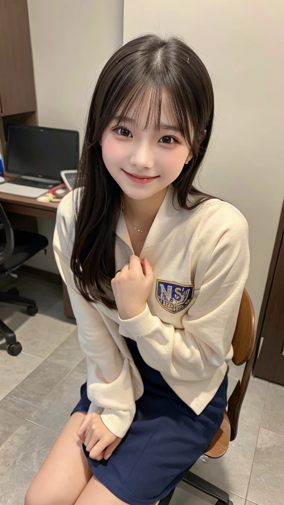 College student, beautiful woman, in college, frontal, full body, smiling, exquisite, highest definition, highest quality, meticulous detail, perfect, neat, 32k