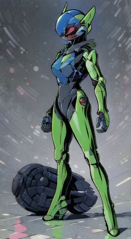 (best quality, masterpiece, ultra-realistic), (full body image), 1woman, solo, extremely stylized, deviant art, masterpiece, highly detailed, futuristic, Gloss, blush, (silicone skinsuit:1.4), boots, entire body image, full body shot, perfect anatomy, accurate anatomy, super hero, ((scifi helmet)), ((small helmet)),