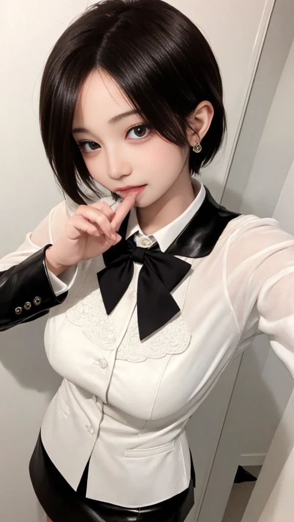 Woman walking in office hall, on a spoonful of alcohol, white walls, Gray table, posters on the wall,
(((masutepiece))), ((Best Quality)), ((intricate-detail)), ((hyper realisitic)), absurd res, A MILF, Small face、27-year-old woman, Perspective, Highly detailed, Illustration, 1girl in,(Big breasts), Perfect hands, Detailed fingers, Beautiful detailed eyes, Short hair, Brown eyes, vd, (business outfit:1.2), Blazer and slender lapel dress are the same color, Black leather tight skirt, Black Choker, earrings, Stockings, Detailed background, Bedroom, Perfect eyes, Seductive eyes, Looking at the viewer, from the front side、Angle from above、all-fours、1boy, penises、Falachio、, Woman sucking panis to the root、Angle from above