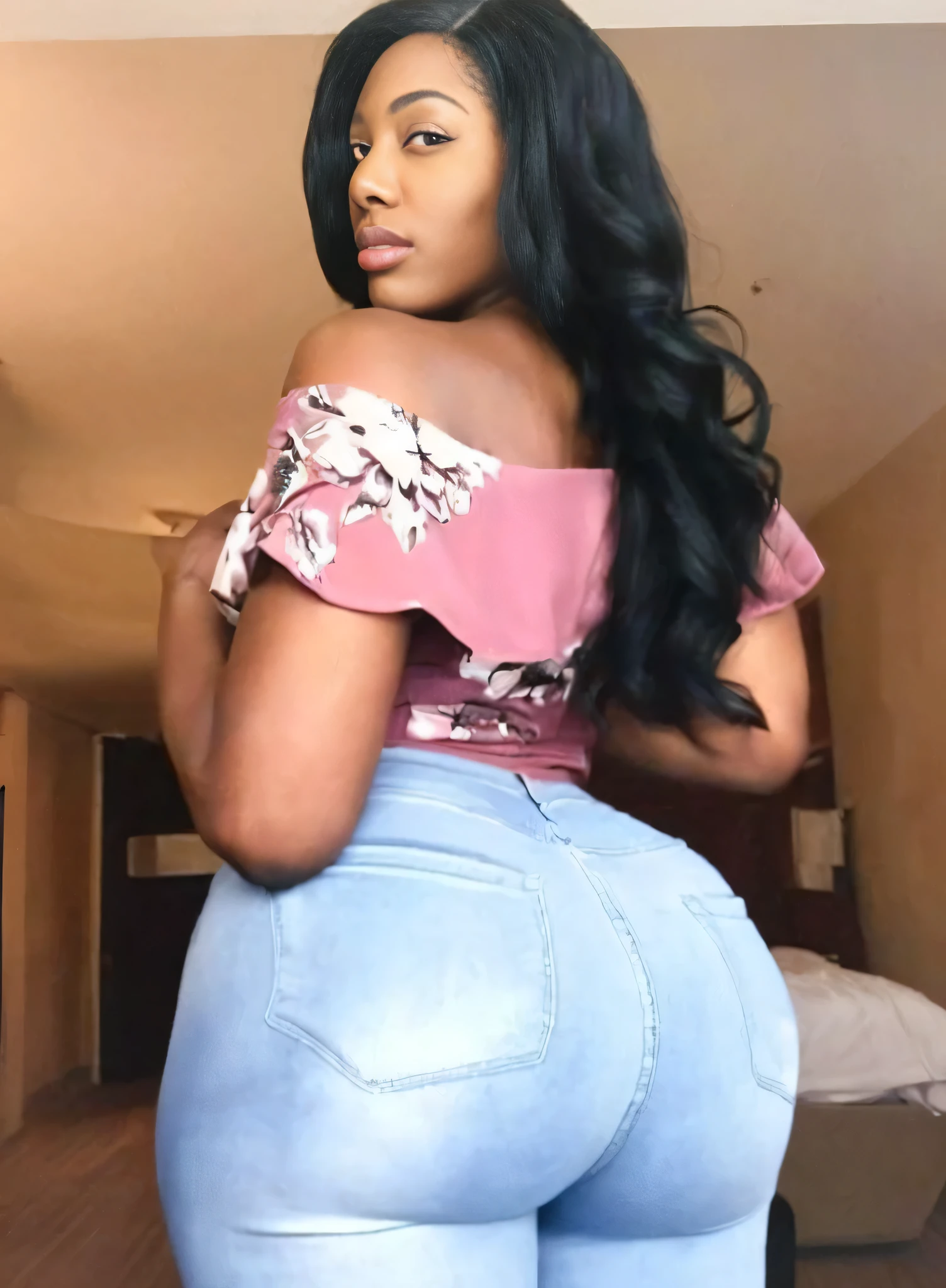(best quality, ultra detaild) , (High-resolution skin texture) , ( ultra realistic image resolution) , beautiful black woman with big ass and seductive clothes looking at the viewer (Ultra Realistic Detail) , (photorrealistic:1.4), (detailed gorgeous face)