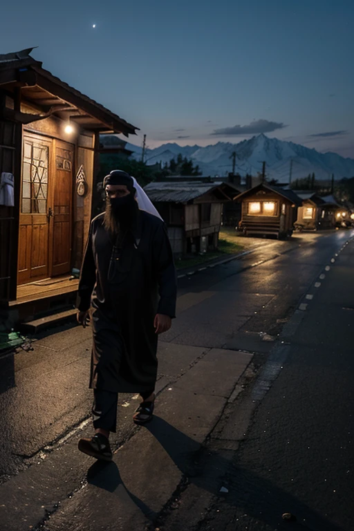 A Muslim leader was passing through the road in the middle of the night and there were some huts around him