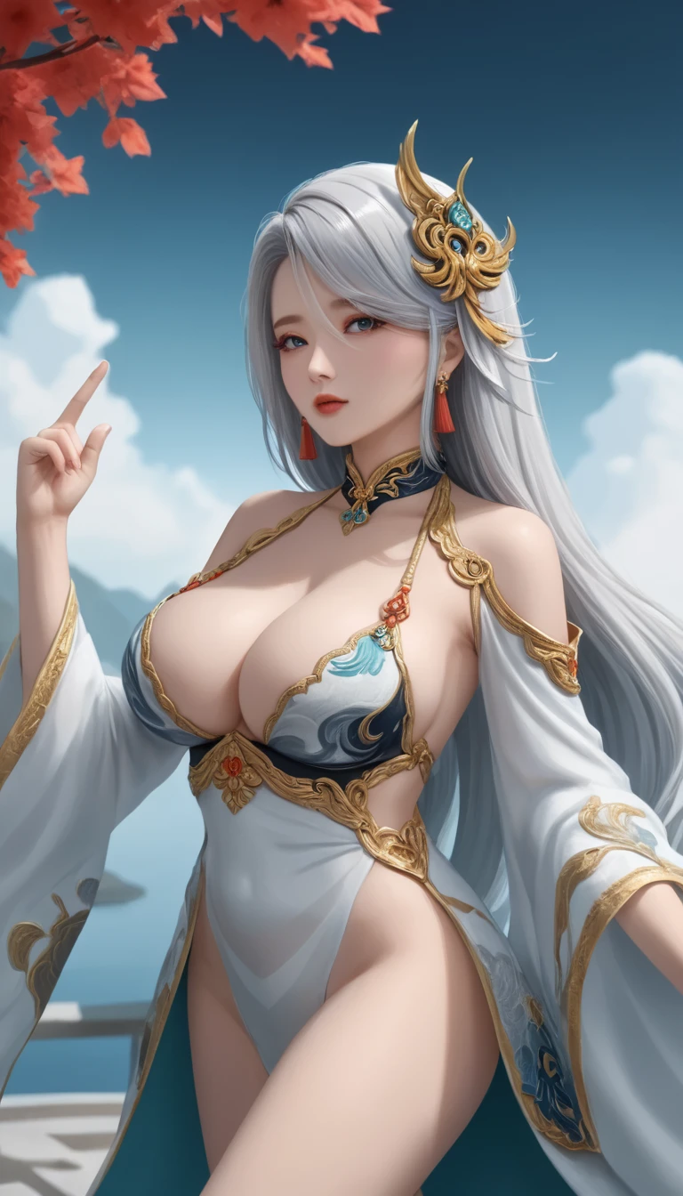 Woman in a golden ?????????????????,Viewer,(((????????????, Keeley University))),Slim waist,(Navel exposed,???? waist), Long hair, extreme detailed details,High-end real site, Heavy rain scene, Detailed fantasy art, Stunning character art, Beautiful and exquisite character art, Beautiful gold and silver armor, Very detailed, Girl in Shining Armor, Exquisite headpieces and jewellery,Crystal jewelry filigree, galaxy, Stunning visuals, (Dynamic Stripes, light rail:1.2), Vibrant colors,Long hair动漫女孩和fox, Beautiful platinum fox lady, 白毛fox, Beautiful character painting, Beautiful anime portrait, fox耳朵的女孩, a beautiful fox woman, Mystical artwork, Guweiz, by Ren Renfa, fox, ?????????????，Full ???????，Golden ratio figure，Perfect body，Ultra wide-angle shooting，Full body shot，Body close-up，Full body shot，Look at the audience，Wearing a tulle ??????，Soft anime illustration, Soft dark background，Fujifilm XT3 Clear focus, f 5.6, High Detail, Clear focus, Dramatic, (Wearing openwork clothing), (Looking at the audience:1.8), (Natural light), (Tempting)translucent, Good velvet quality, Compared, Divine Light,, Silver gray hair, Sky background, Absolute Strength,Female angels，Girl in ???? silk,，?????????????，Full ???????，Golden ratio figure，Perfect body，Ultra wide-angle shooting，Full body shot，Body close-up，Full body shot，Look at the audience，, Wearing a tulle ??????, Model shooting style, ?????????????，Full ???????，Golden ratio figure，Perfect body，(Extremely detailed CG 8k wallpaper unit), The most beautiful artistic photos in the world, , 8K Ultra HD, soft light, high quality, Film Grain, Fujifilm XT3 Clear focus, f 5.6, High Detail, Clear focus, Dramatic, (Wearing openwork clothing), (Looking at the audience:1.8), (Natural light), (Tempting) Lying on your side in bed，Lazy gesture，Charming and seductive expression，best quality,masterpiece,Ultra-high resolution,(Practical:1.4),original photo,Ultra-high resolution，8K，There was a woman，White skin，Exquisite makeup，Big Wave，Black skirt，High heel，Long legs，Bright beautiful eyes，用紫色眼影打造Exquisite makeup，Large hoop earrings，