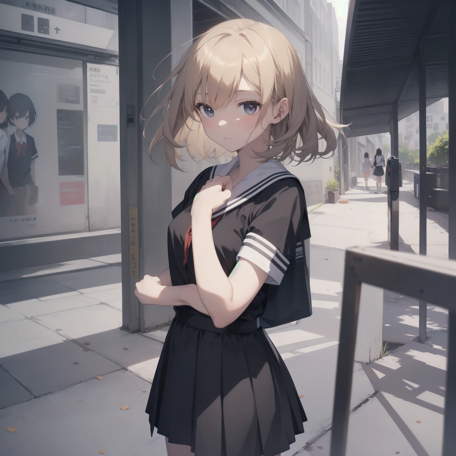 ultra-absurdres-Top quality by artist God, ultra-detailed, high resolution, anime moe artstyle, best anime 8k konachan wallpaper, pixiv contest winner, pool:2810, perfect anatomy,break, 1girl, (Please draw a girl walking sleepily to school alone. )break,(Solo,little female, 13-year-old:1.3),Full limbs, complete fingers,a junior high school student, (very short hair), short cut, flat chest, , small butt, small black eyes, beautiful detailed eyes, well-proportioned iris and pupils, expressive eyes, highres detailed hair, soft expression, salor school_uniform, sailor collar, serahuku, bow, pleated skirt,(Detailed Lighting), (Detailed background), in the School commute route. break,super detailed skin, Best cinematic lighting powered by famous artist, 8k,beauty illustration,photoshop_(medium),very aesthetic,break,((artist:sumiyao_(amam) )), artist:clamp ,artist:carnelian ,artist:kantoku ,