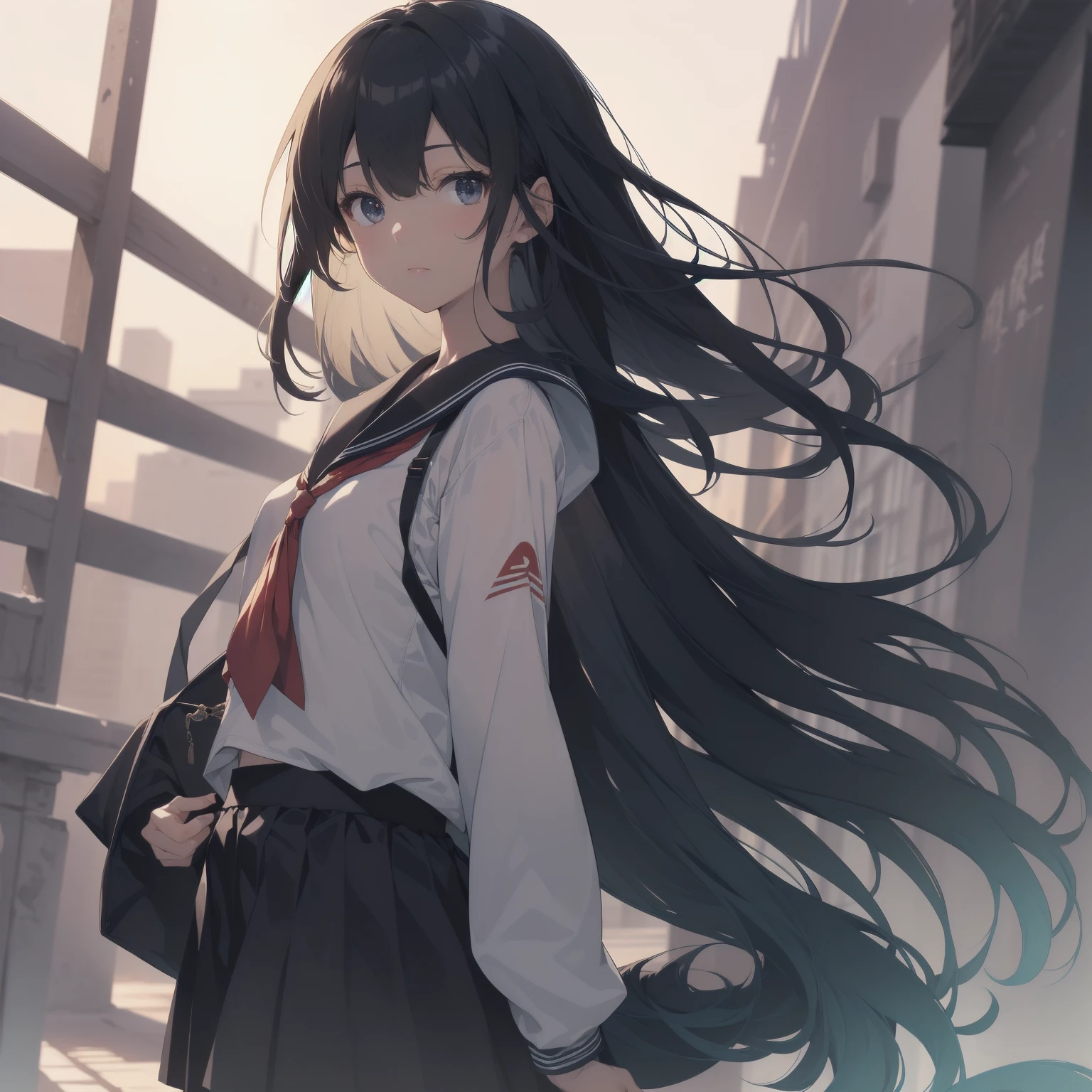 ultra-absurdres-Top quality by artist God, ultra-detailed, high resolution, anime moe artstyle, best anime 8k konachan wallpaper, pixiv contest winner, pool:2810, perfect anatomy,break, 1girl, (Please draw a girl walking sleepily to school alone. )break,(Solo,little female, 13-year-old:1.3),Full limbs, complete fingers,a junior high school student, (very short hair), short cut, flat chest, , small butt, small black eyes, beautiful detailed eyes, well-proportioned iris and pupils, expressive eyes, highres detailed hair, soft expression, salor school_uniform, sailor collar, serahuku, bow, pleated skirt,(Detailed Lighting), (Detailed background), in the School commute route. break,super detailed skin, Best cinematic lighting powered by famous artist, 8k,beauty illustration,photoshop_(medium),very aesthetic,break,((artist:sumiyao_(amam) )), artist:clamp ,artist:carnelian ,artist:kantoku ,